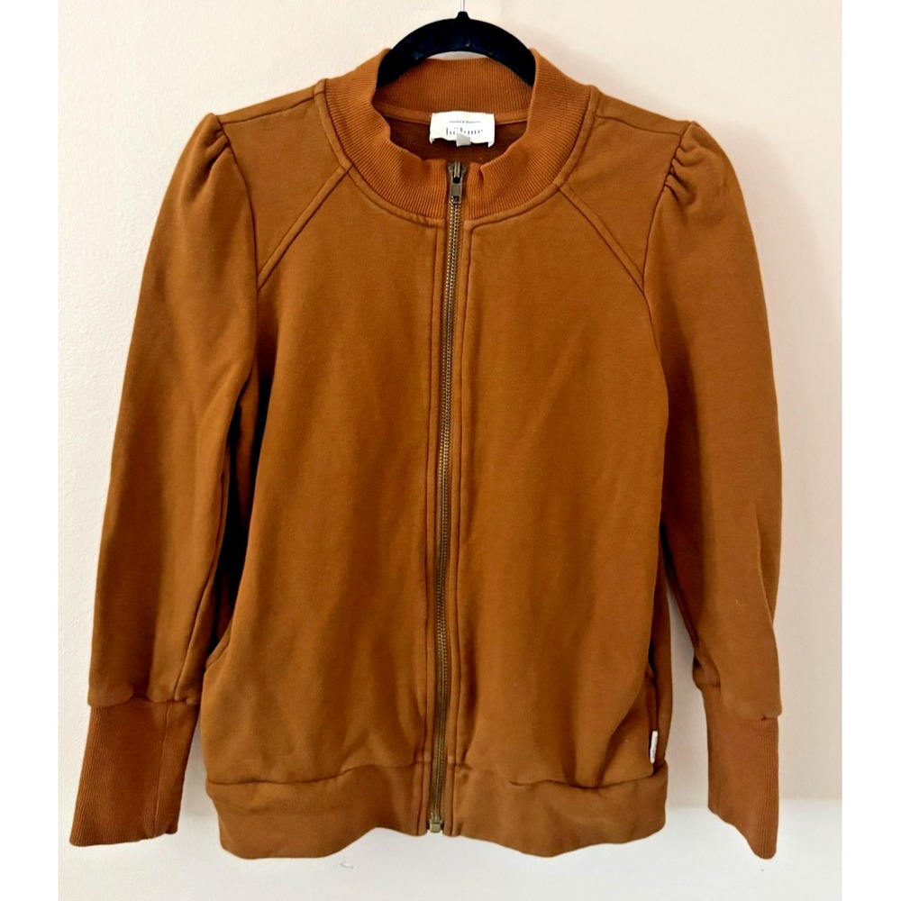 Bohme Women's Puff Sleeve Zip Up Knit Bomber Jacket Small Sporty